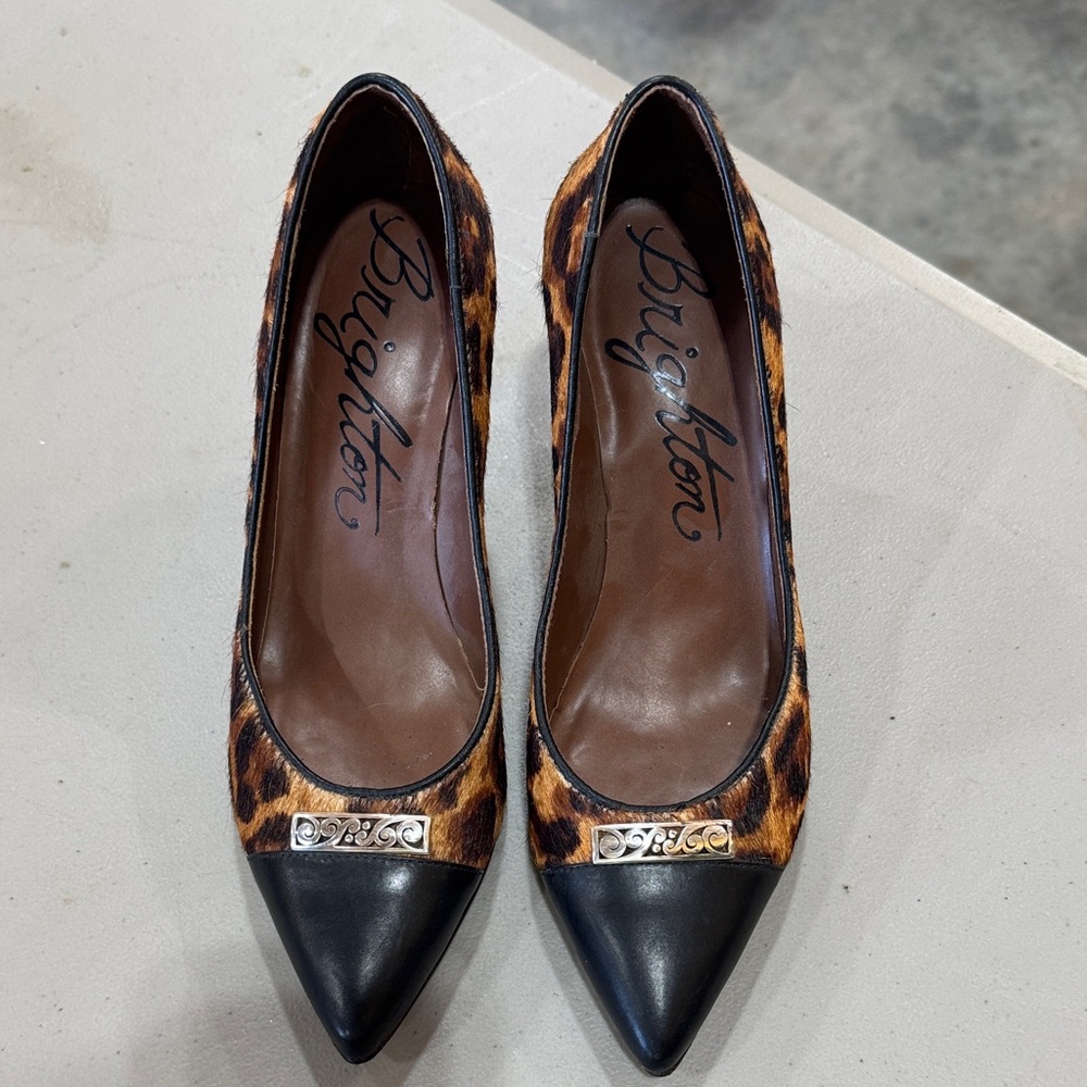Brighton Yale Leopard and Black Heels size 5.5